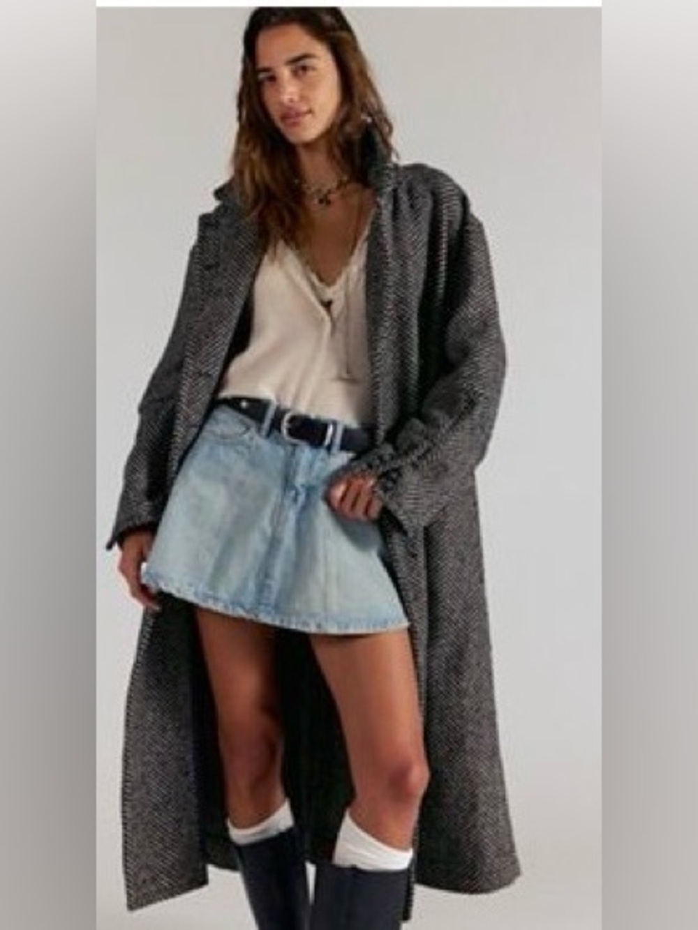 NWT FREE PEOPLE We The Free Hometown Denim Mini Skirt Size 31 Light Blue